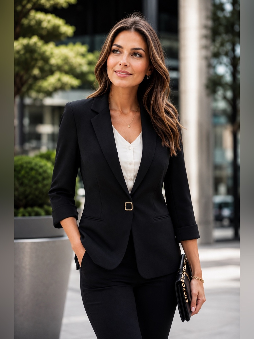 Anne Klein 3/4 Sleeve Blazer – Classic Black | Polished Career & Chic Style